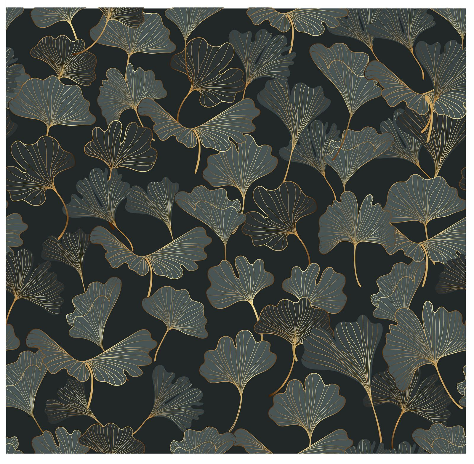 Pattern of leaves on a black background