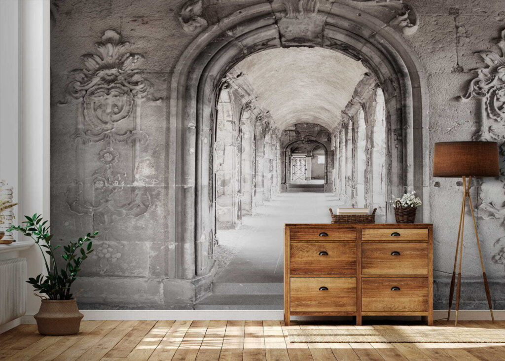 Stone archway with a stone wall Stone archway with a stone wall