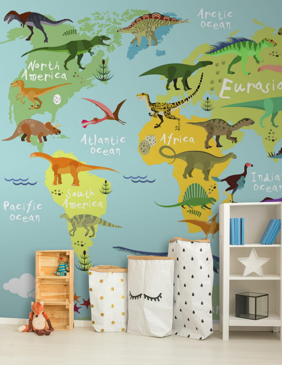 Mapa dinosaurov s bielym textom