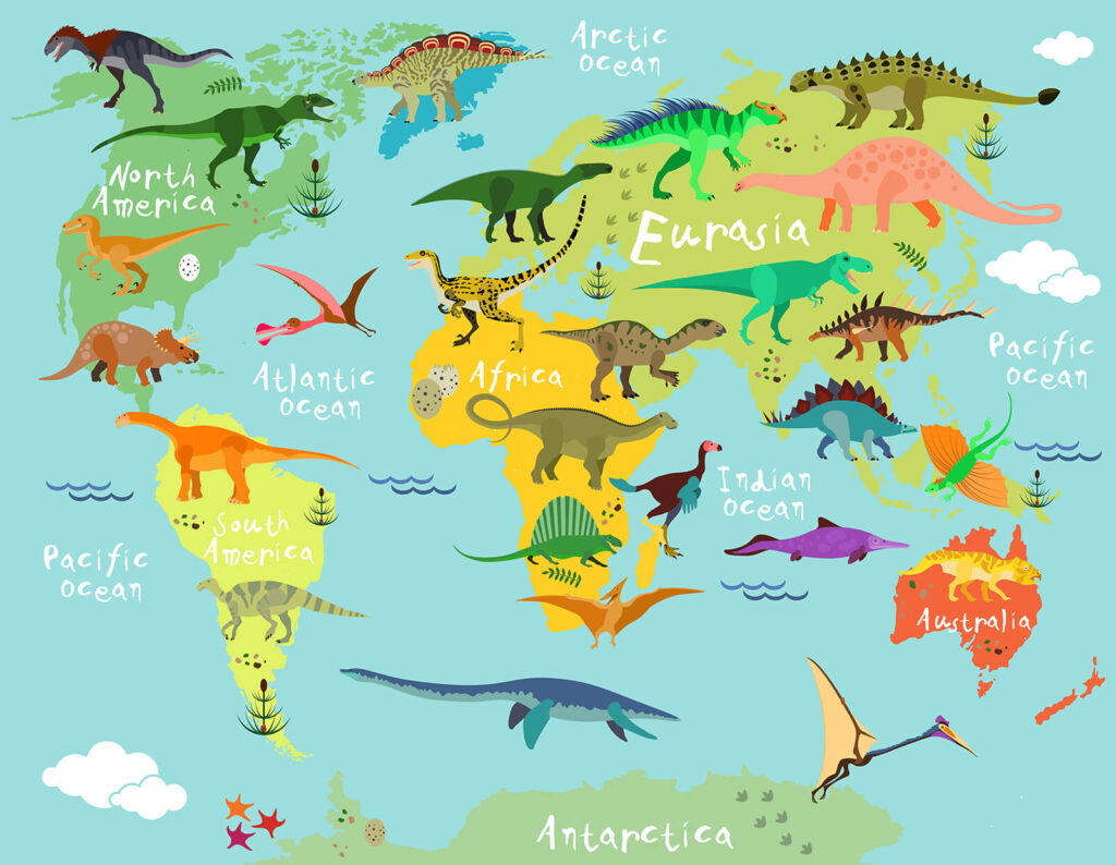 Mapa dinosaurov s bielym textom Mapa dinosaurov s bielym textom