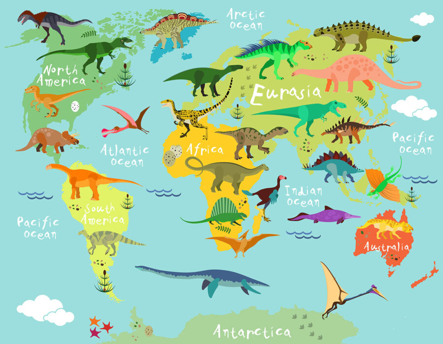 Mapa dinosaurov s bielym textom