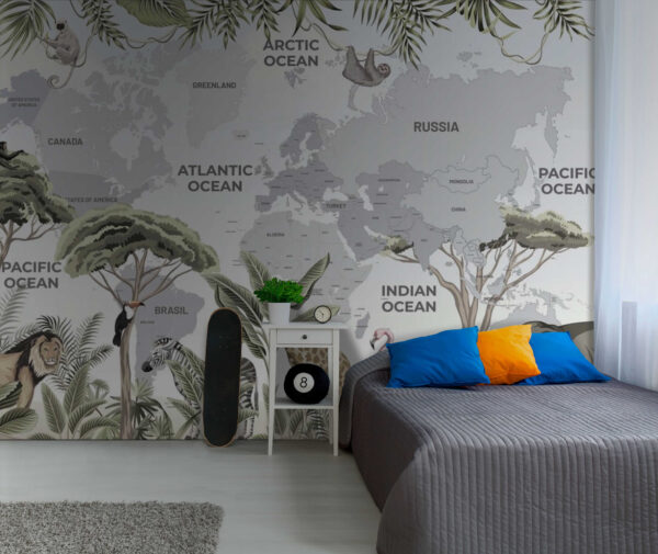 Mapa sveta so zvieratami a vtákmi Mapa sveta so zvieratami a vtákmi