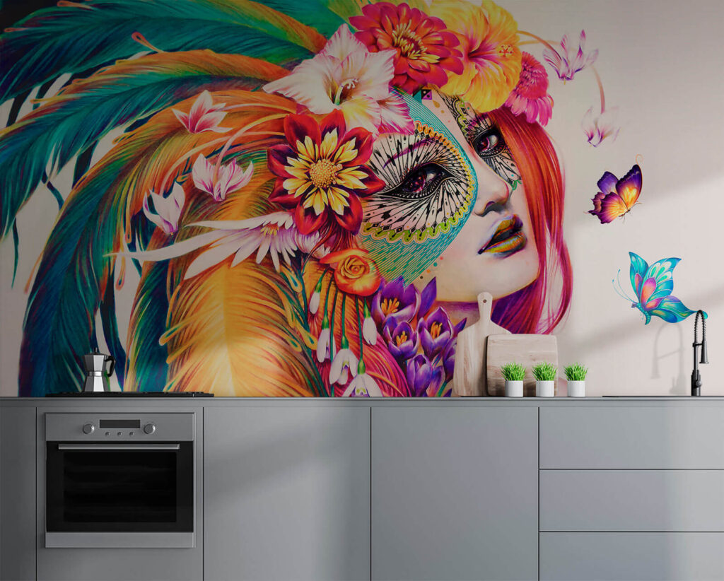 Woman with colorful feathers and flowers Woman with colorful feathers and flowers