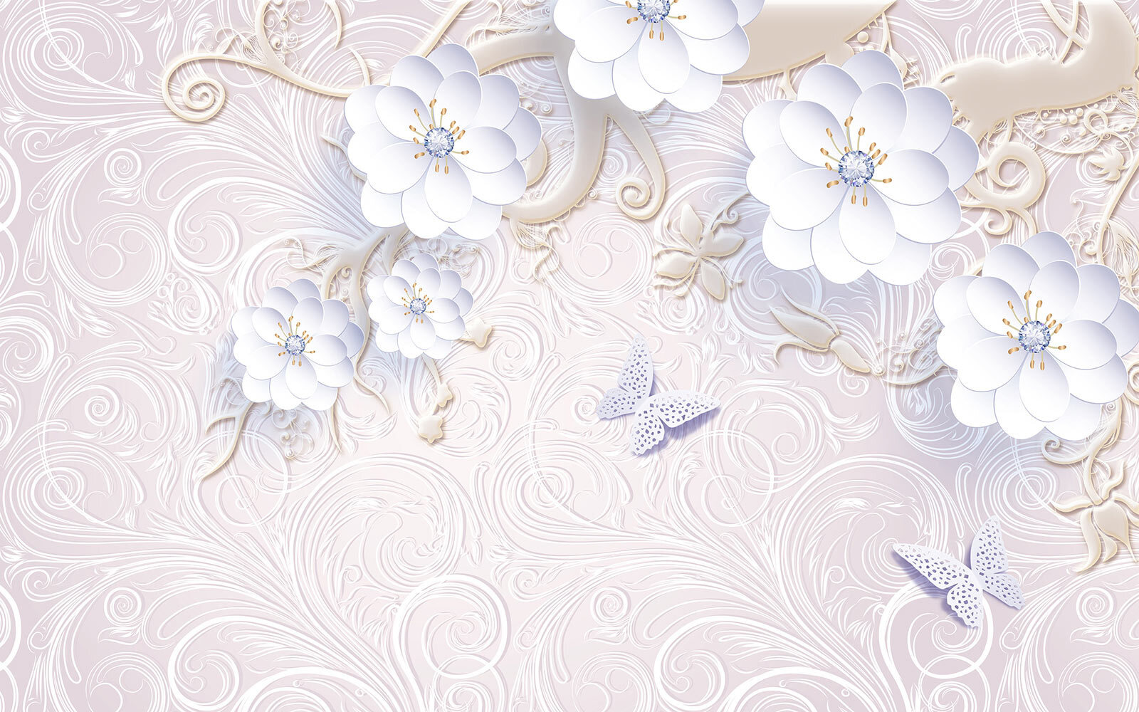 Tapety s bielymi kvetmi a motýľmi u38554p - Tapety s bielymi kvetmi a motýľmi - tegory