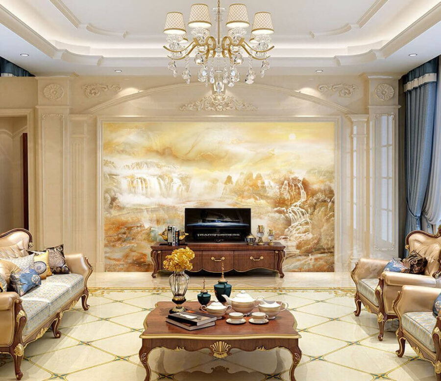 Wall murals Painting of a waterfall and mountains