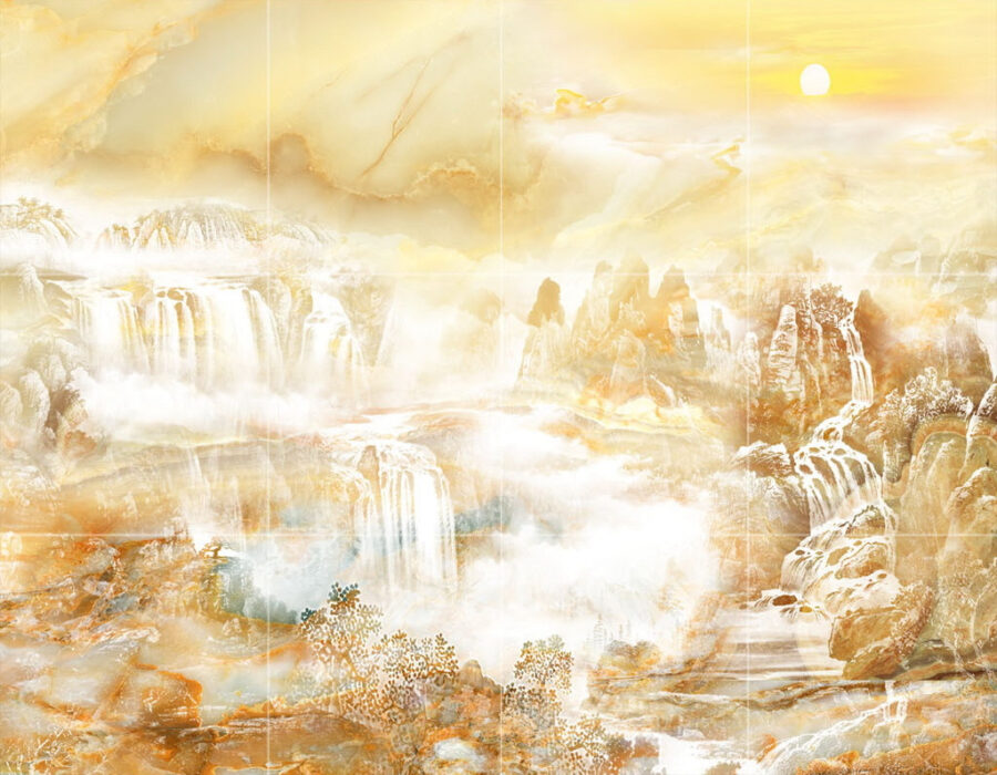 Wall murals Painting of a waterfall and mountains