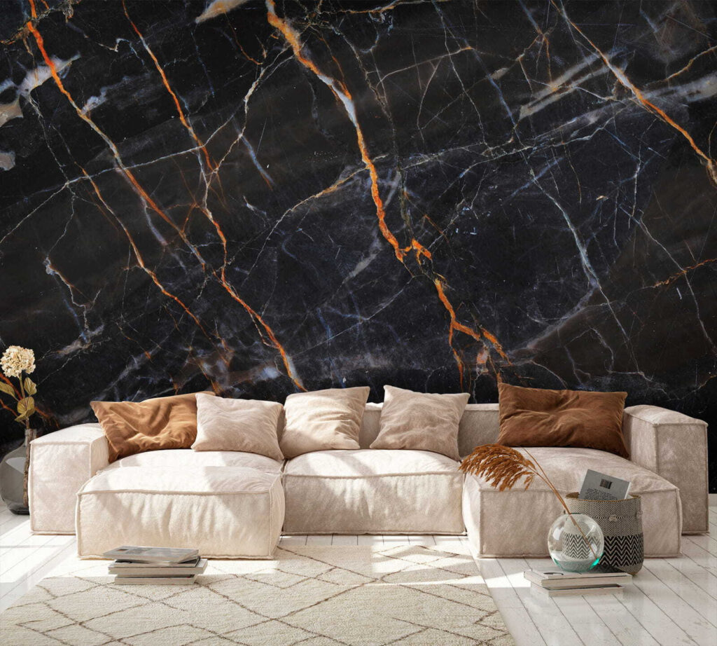 Black marble with fiery orange veins Black marble with fiery orange veins