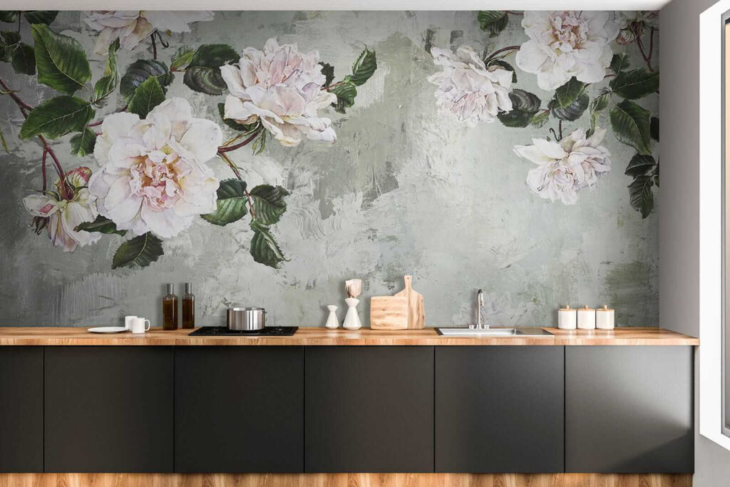 Painting of flowers on a wall Painting of flowers on a wall