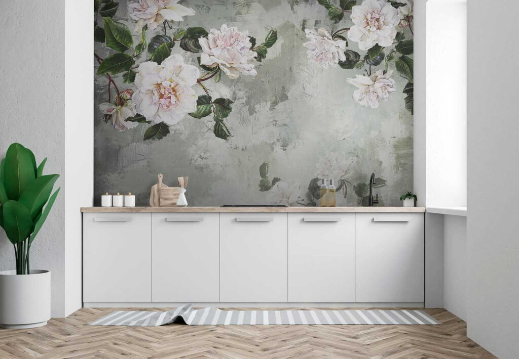 Painting of flowers on a wall Painting of flowers on a wall