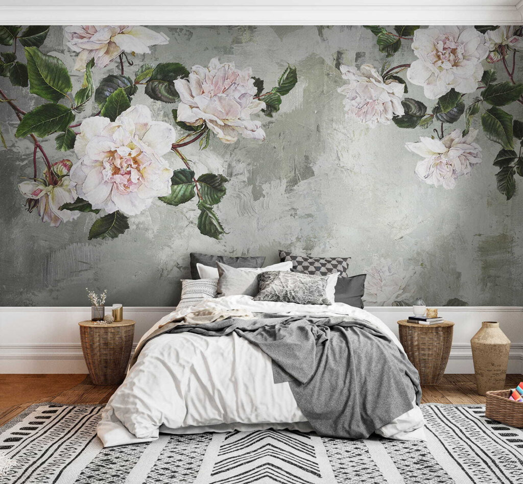 Painting of flowers on a wall Painting of flowers on a wall