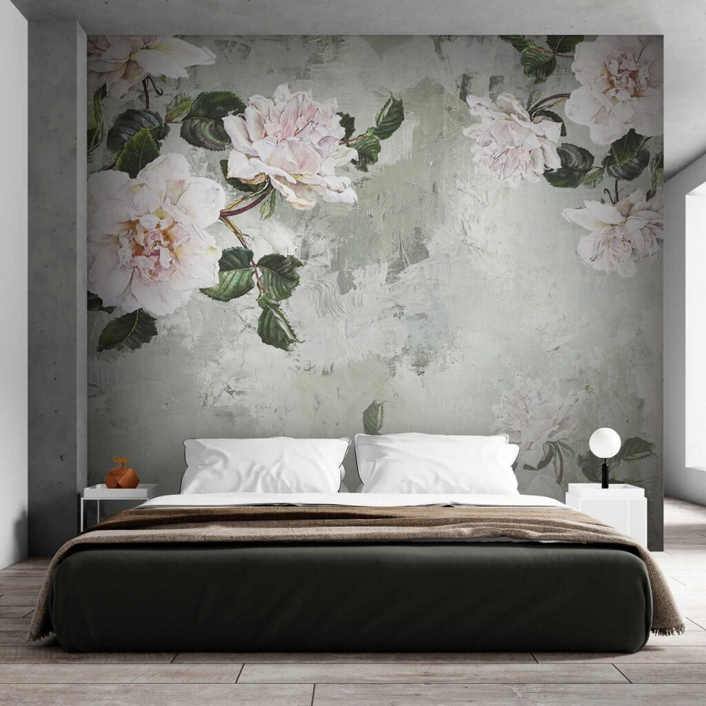 Painting of flowers on a wall Painting of flowers on a wall