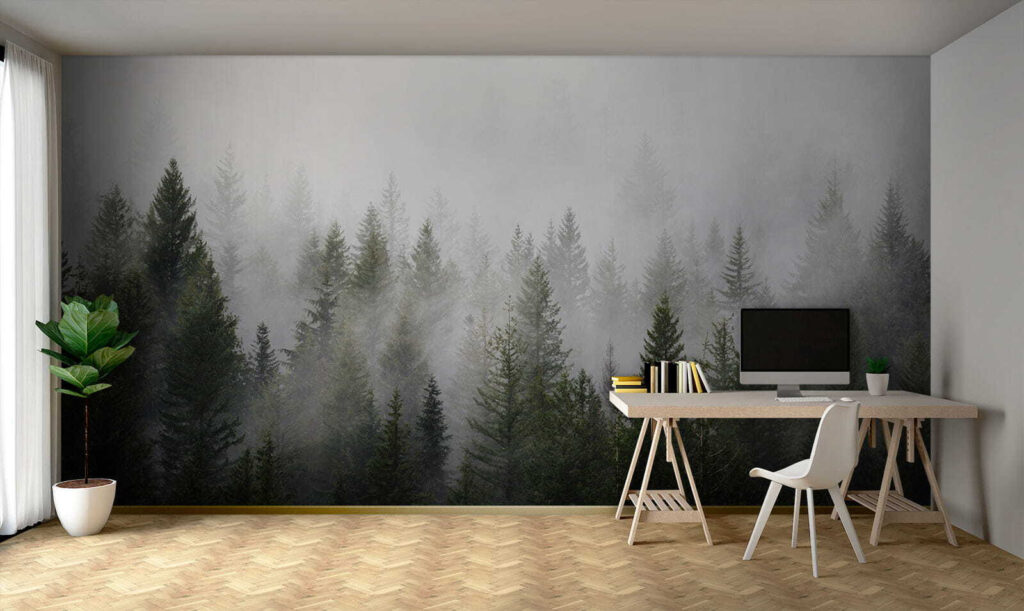 Group of trees in the fog Group of trees in the fog