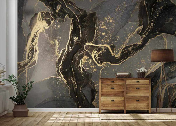 Elegant marbled black and metallic swirls