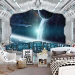 Fototapety Izba s paravánmi a výhľadom na zem z okna