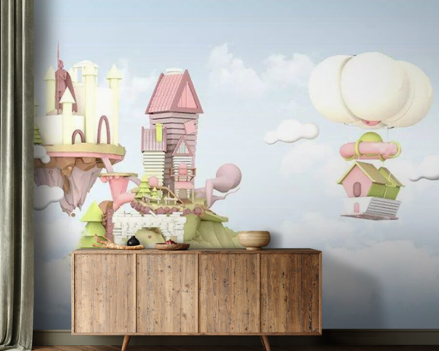 Wall murals Cartoon houses floating in the sky
