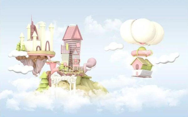 Wall murals Cartoon houses floating in the sky Wall murals Cartoon houses floating in the sky
