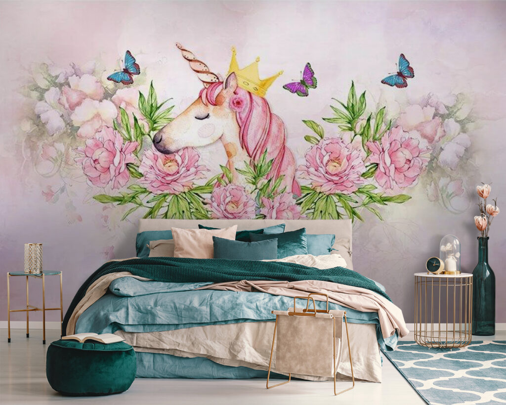 Unicorn with a crown and flowers