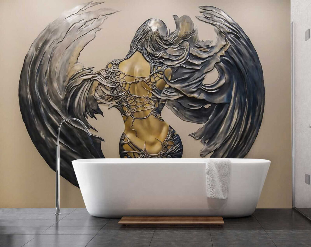 Metal sculpture of a woman with wings Metal sculpture of a woman with wings