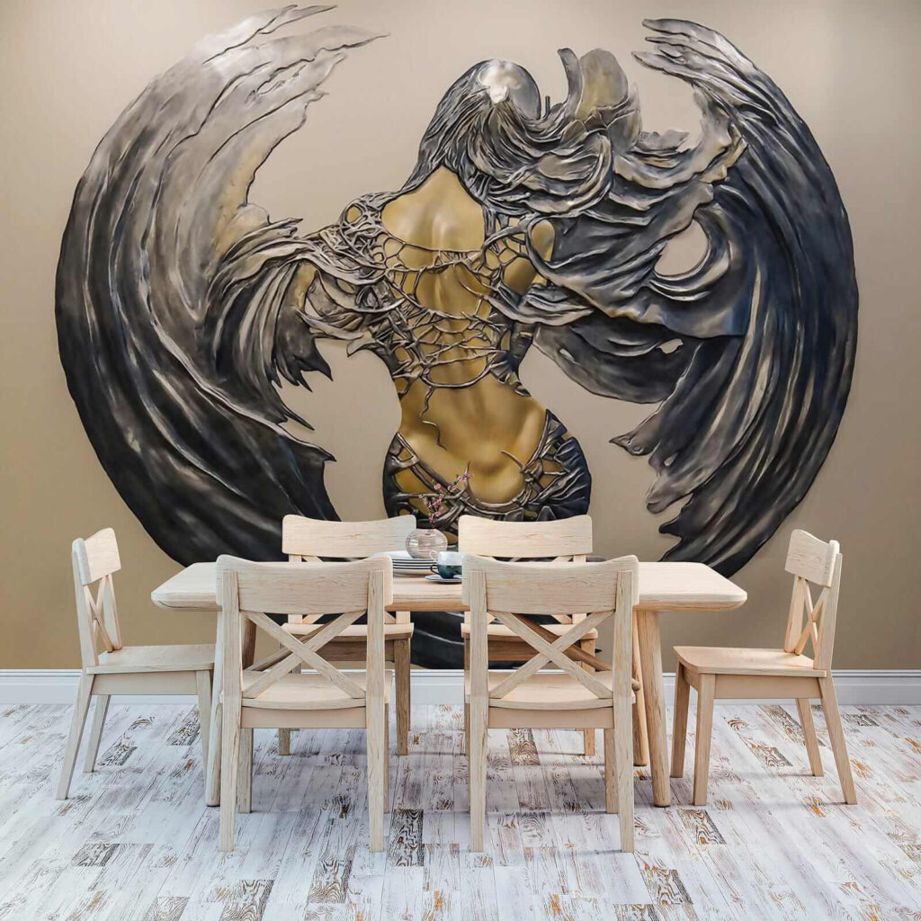 Metal sculpture of a woman with wings Metal sculpture of a woman with wings