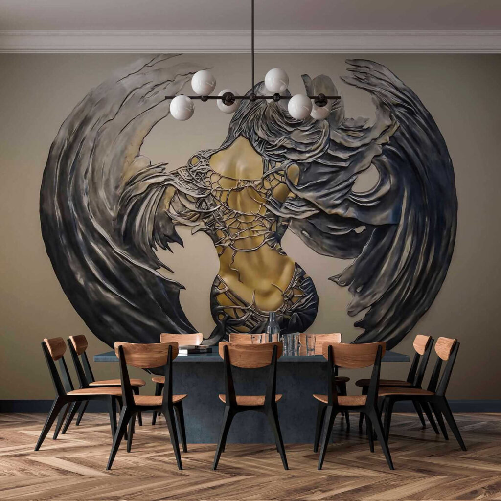 Metal sculpture of a woman with wings Metal sculpture of a woman with wings