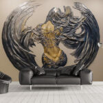 Fototapety Kovová socha ženy s krídlami