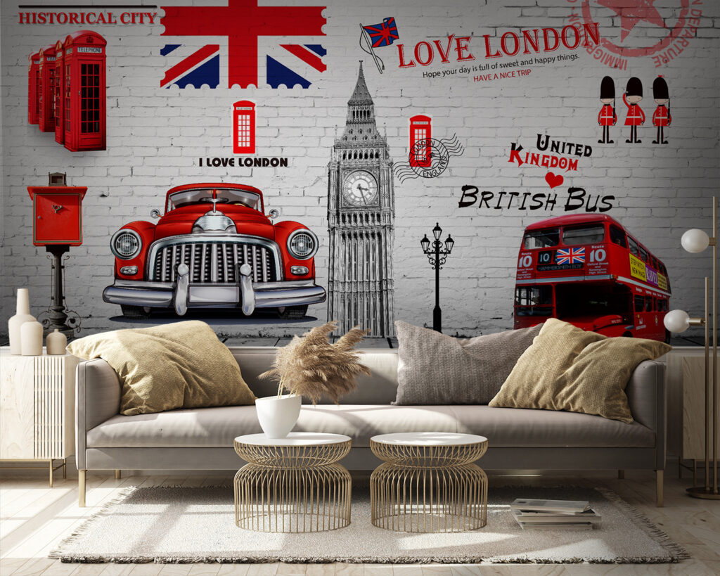 Red bus and a red bus painted on a wall