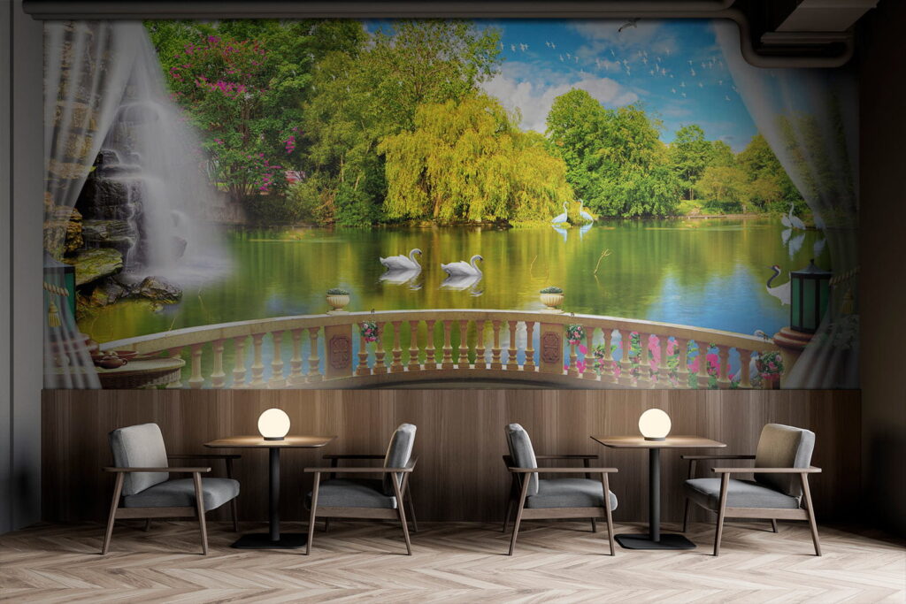 Pohľad na rybník s vtákmi a stromami u18753piz1 1024x683 - Pohľad na rybník s vtákmi a stromami - tegory