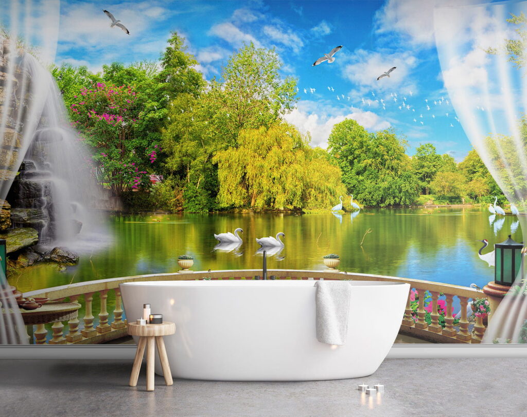 Pohľad na rybník s vtákmi a stromami u18753pit1 1024x812 - Pohľad na rybník s vtákmi a stromami - tegory