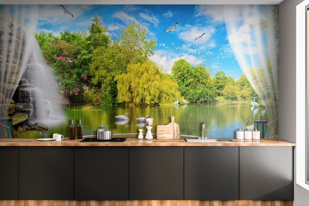 Pohľad na rybník s vtákmi a stromami u18753pik3 1024x683 - Pohľad na rybník s vtákmi a stromami - tegory