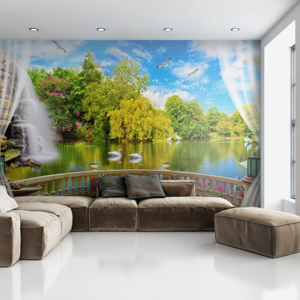 Pohľad na rybník s vtákmi a stromami u18753pig1 1024x1024 - Pohľad na rybník s vtákmi a stromami - tegory