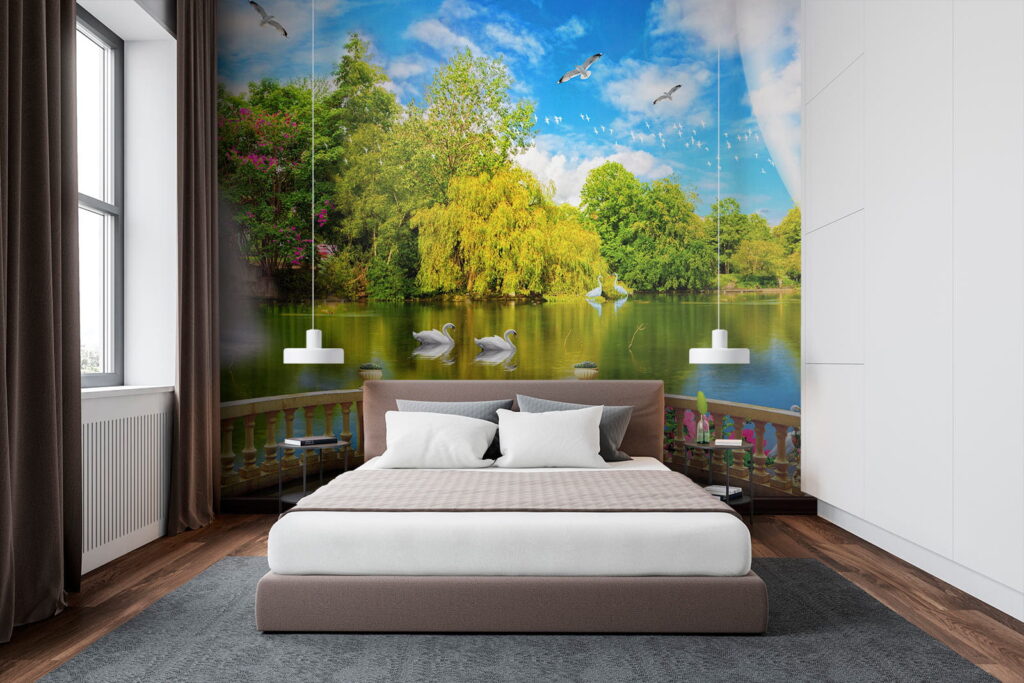 Pohľad na rybník s vtákmi a stromami u18753pib2m 1024x683 - Pohľad na rybník s vtákmi a stromami - tegory