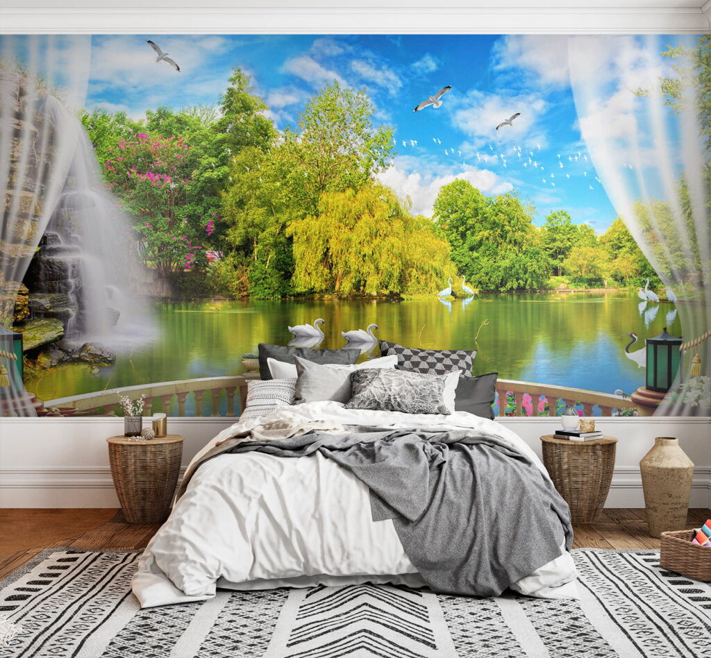 Pohľad na rybník s vtákmi a stromami u18753pib1 1024x948 - Pohľad na rybník s vtákmi a stromami - tegory