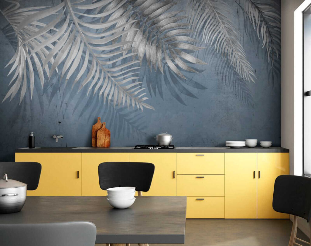 Blue background with silver leaves