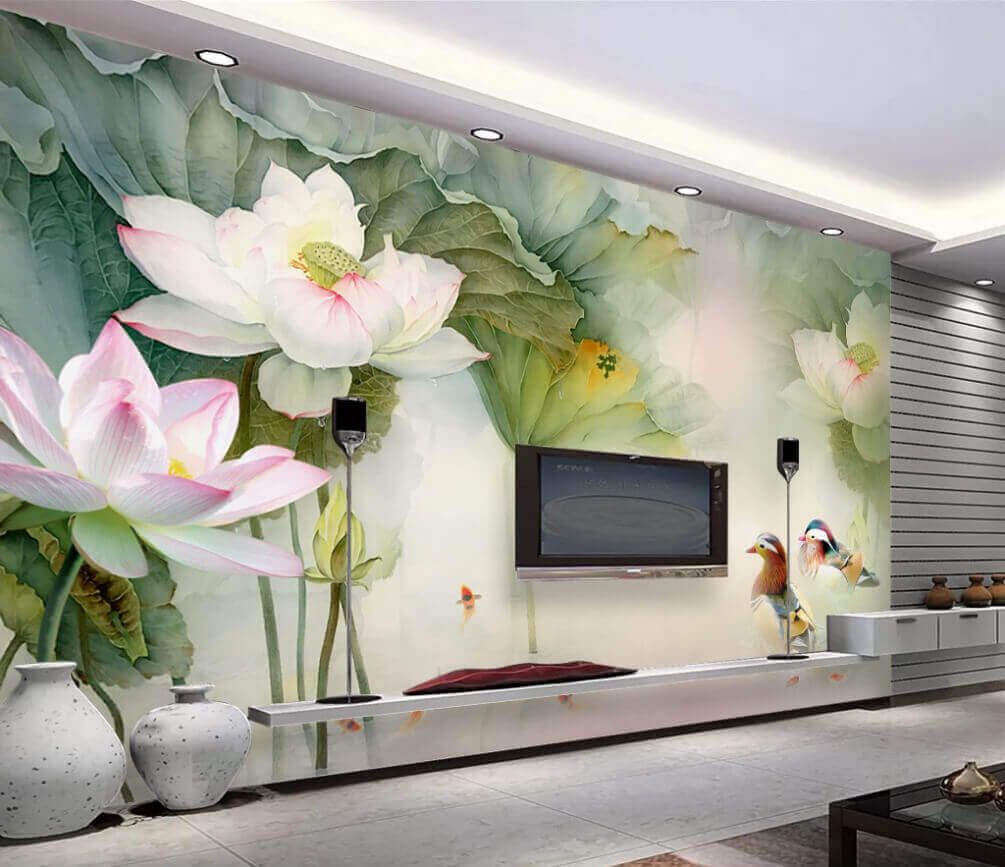 Maľba kačice plávajúcej v rybníku s kvetmi u10109pig1m - Maľba kačice plávajúcej v rybníku s kvetmi - tegory