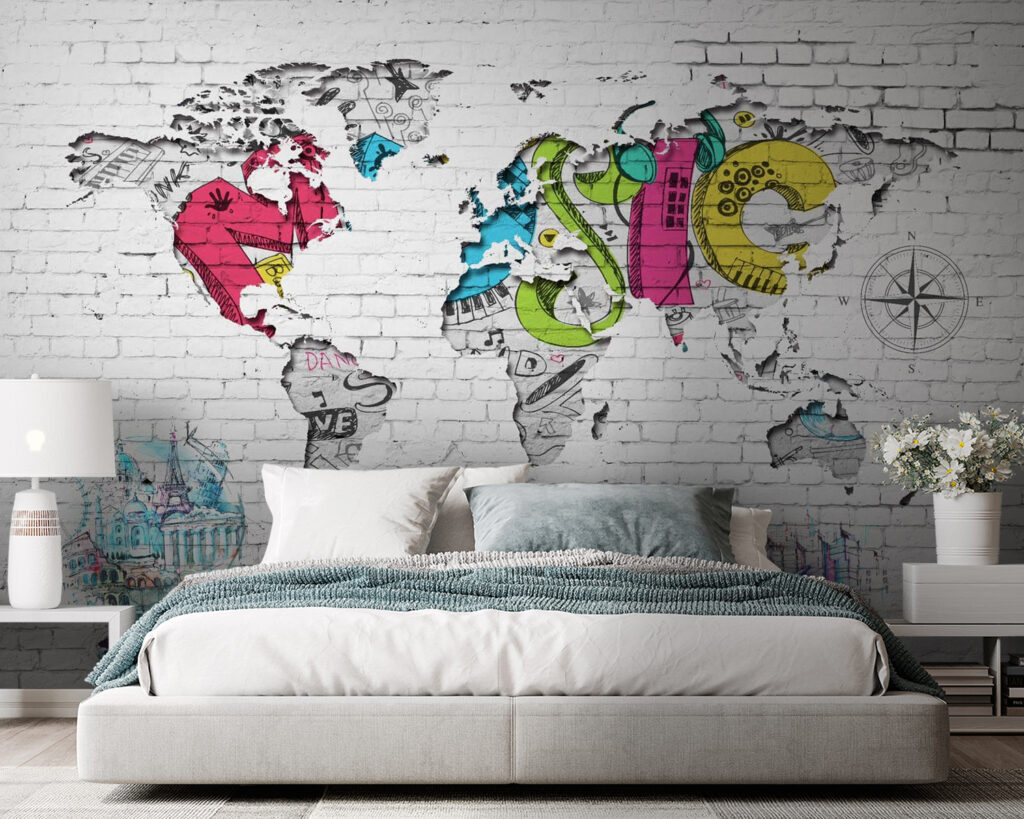 Map of the world painted on a brick wall Map of the world painted on a brick wall