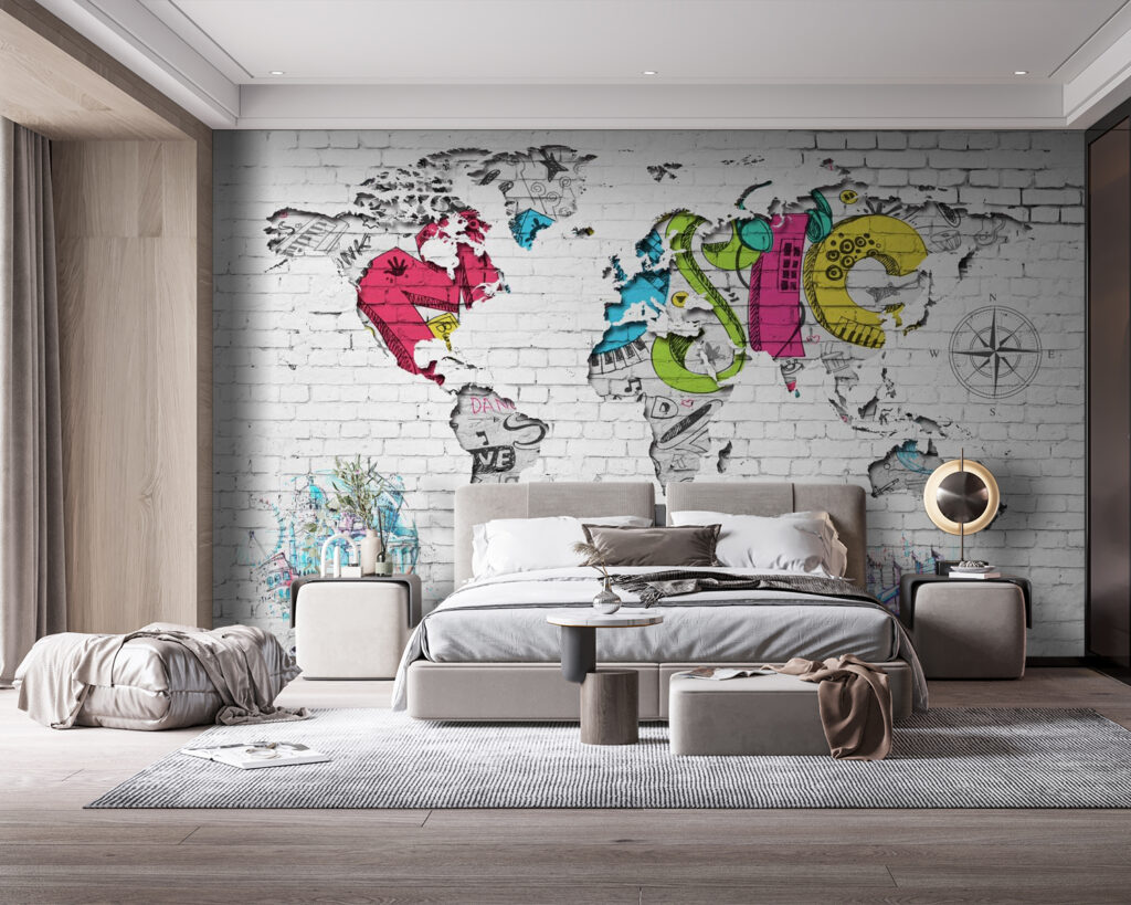 Map of the world painted on a brick wall Map of the world painted on a brick wall