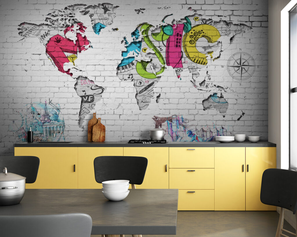 Map of the world painted on a brick wall Map of the world painted on a brick wall