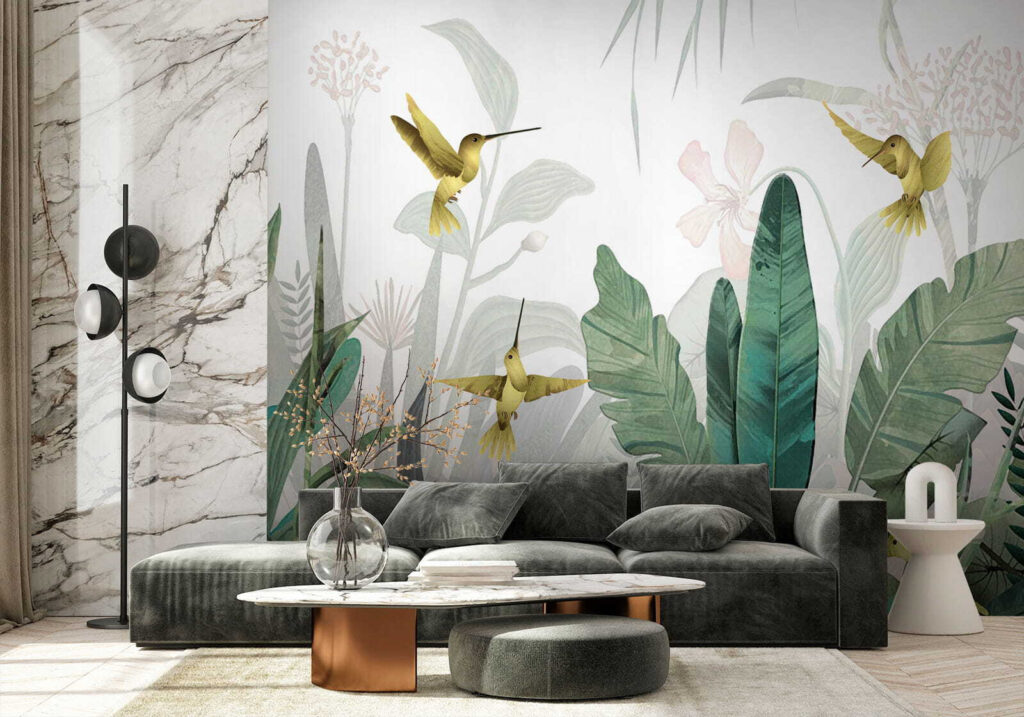 Hummingbirds flying over plants Hummingbirds flying over plants