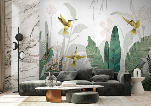 Hummingbirds flying over plants Hummingbirds flying over plants