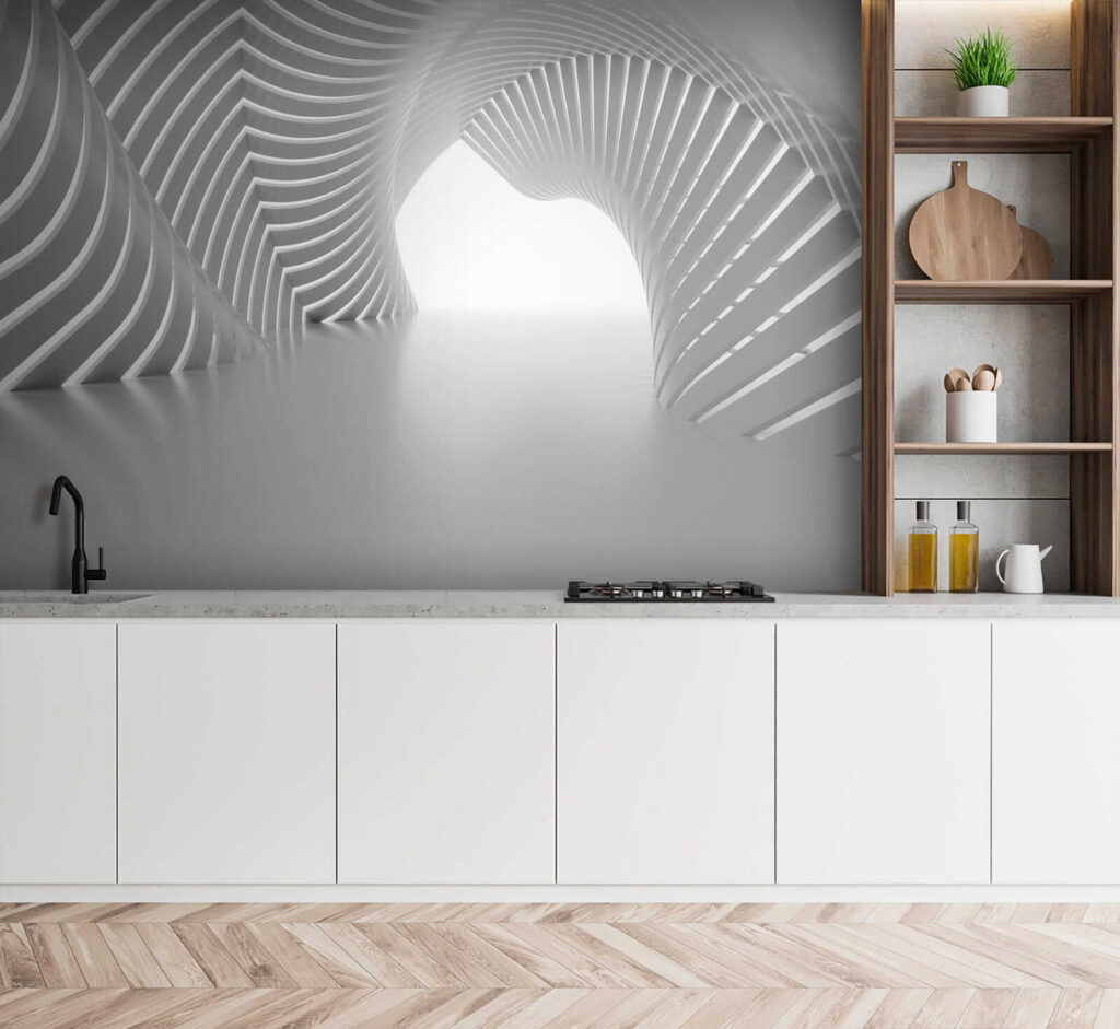 White tunnel with curved lines White tunnel with curved lines