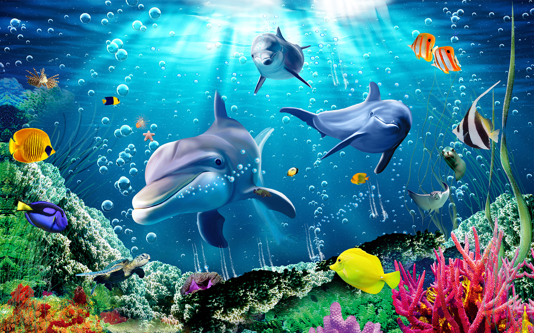 Group of dolphins swimming in water