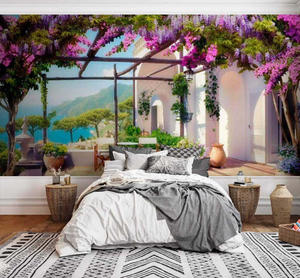 Patio with purple flowers and plants Patio with purple flowers and plants