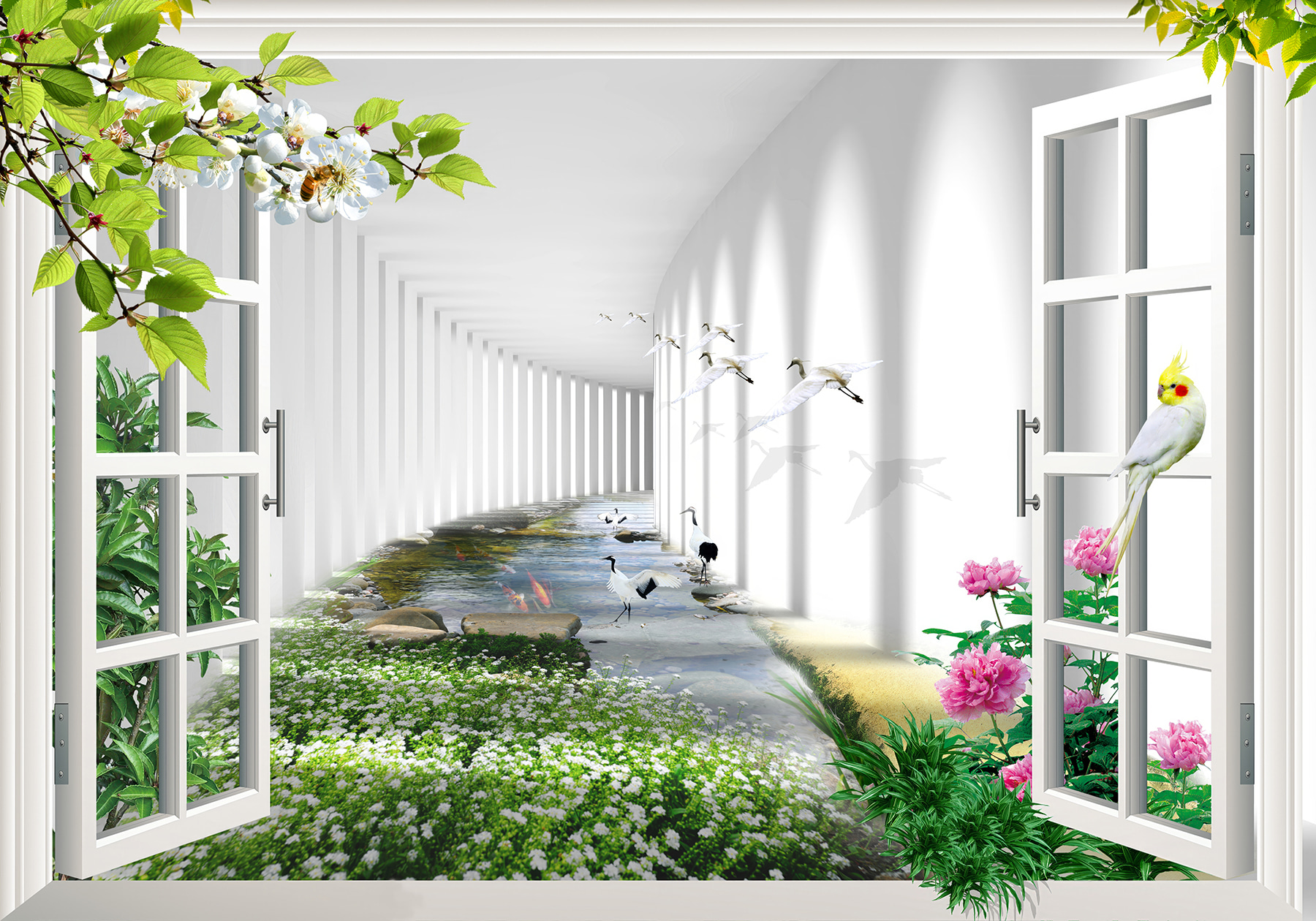 u06326p - Okno s výhľadom na rybník a kvety - tegory