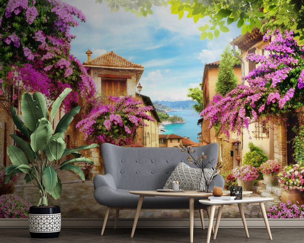 Street with flowers and trees Street with flowers and trees