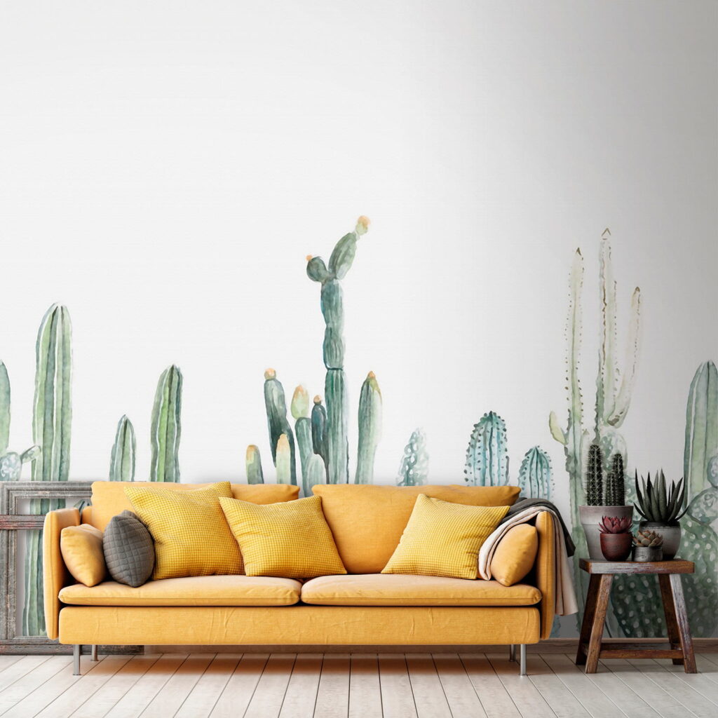 Group of cactuses on a white background