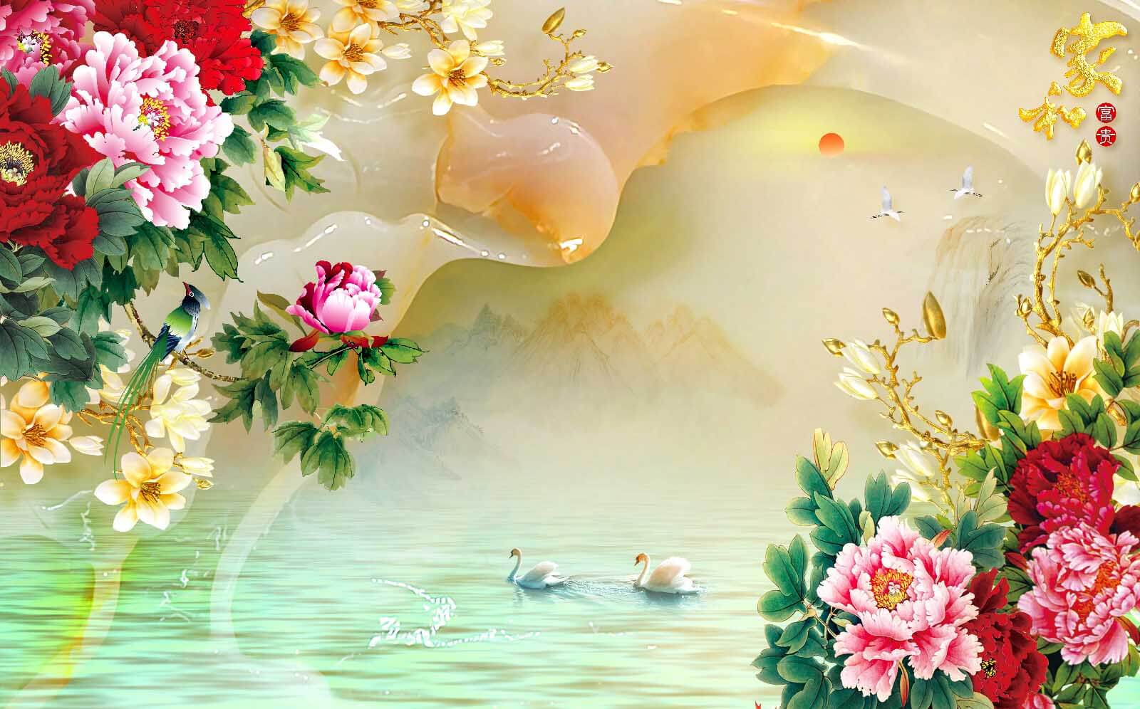 u11643p - Maľba kvetov a labutí - tegory