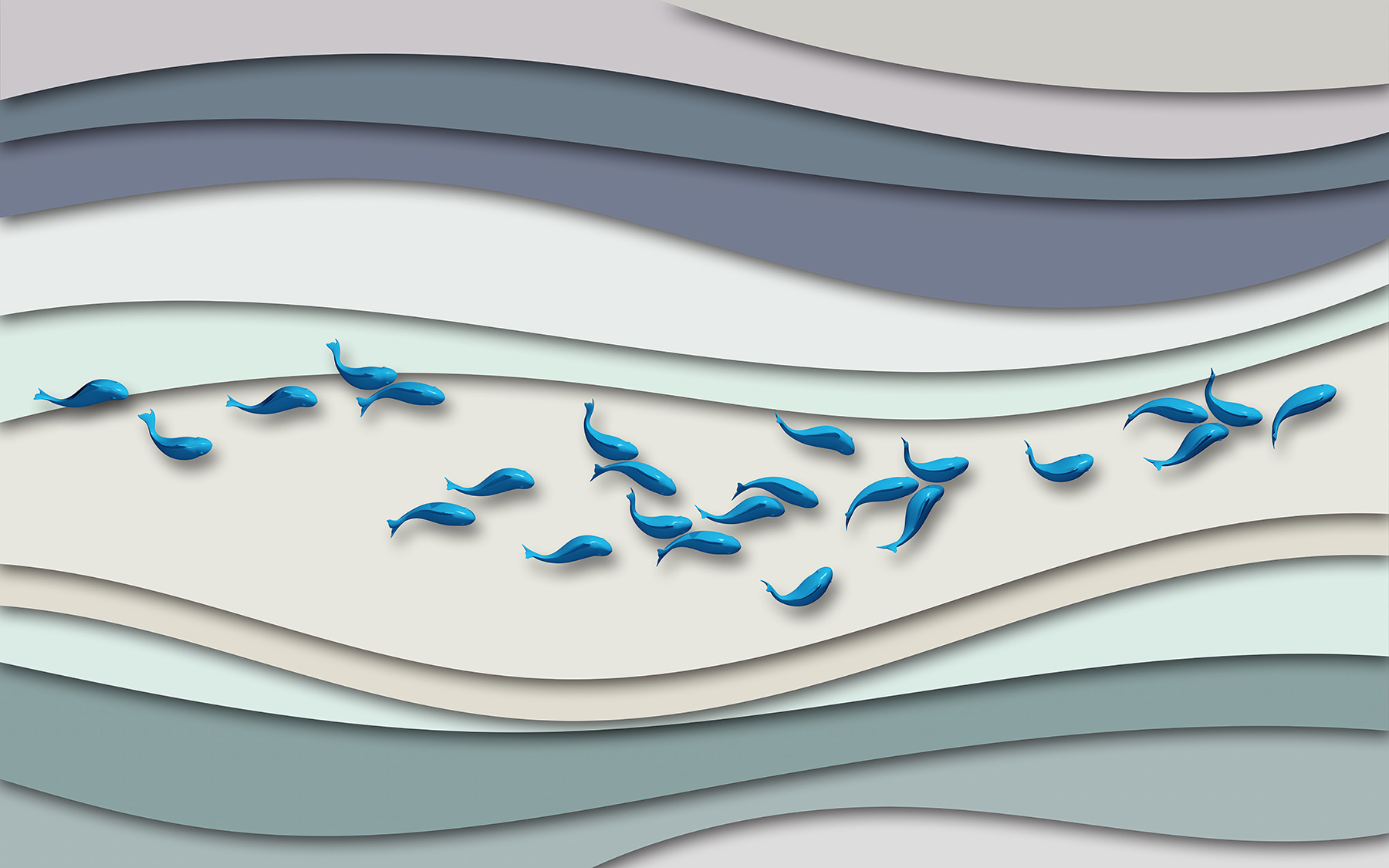 u15318p - Skupina modrých rýb plávajúcich v skupine vĺn - tegory