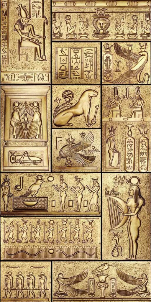Koláž starovekých egyptských symbolov Koláž starovekých egyptských symbolov