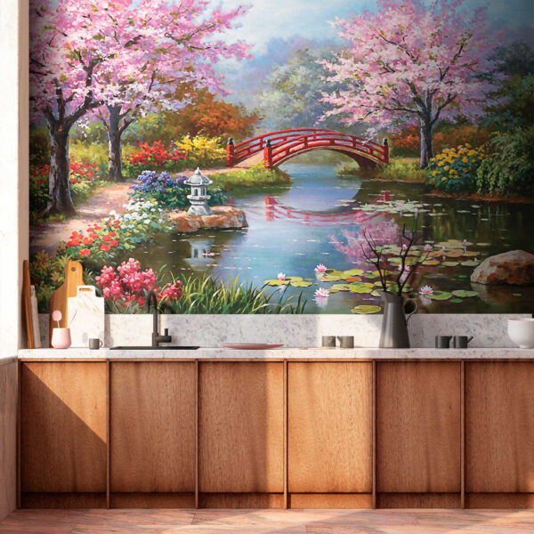 Maľba rybníka s mostom a kvetmi u35418pik2 600x600 - Maľba rybníka s mostom a kvetmi
