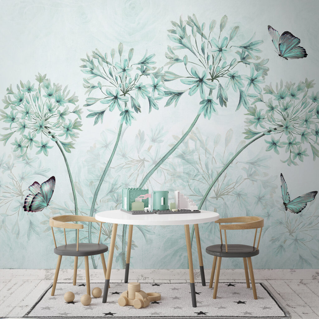 A painting of flowers and butterflies A painting of flowers and butterflies